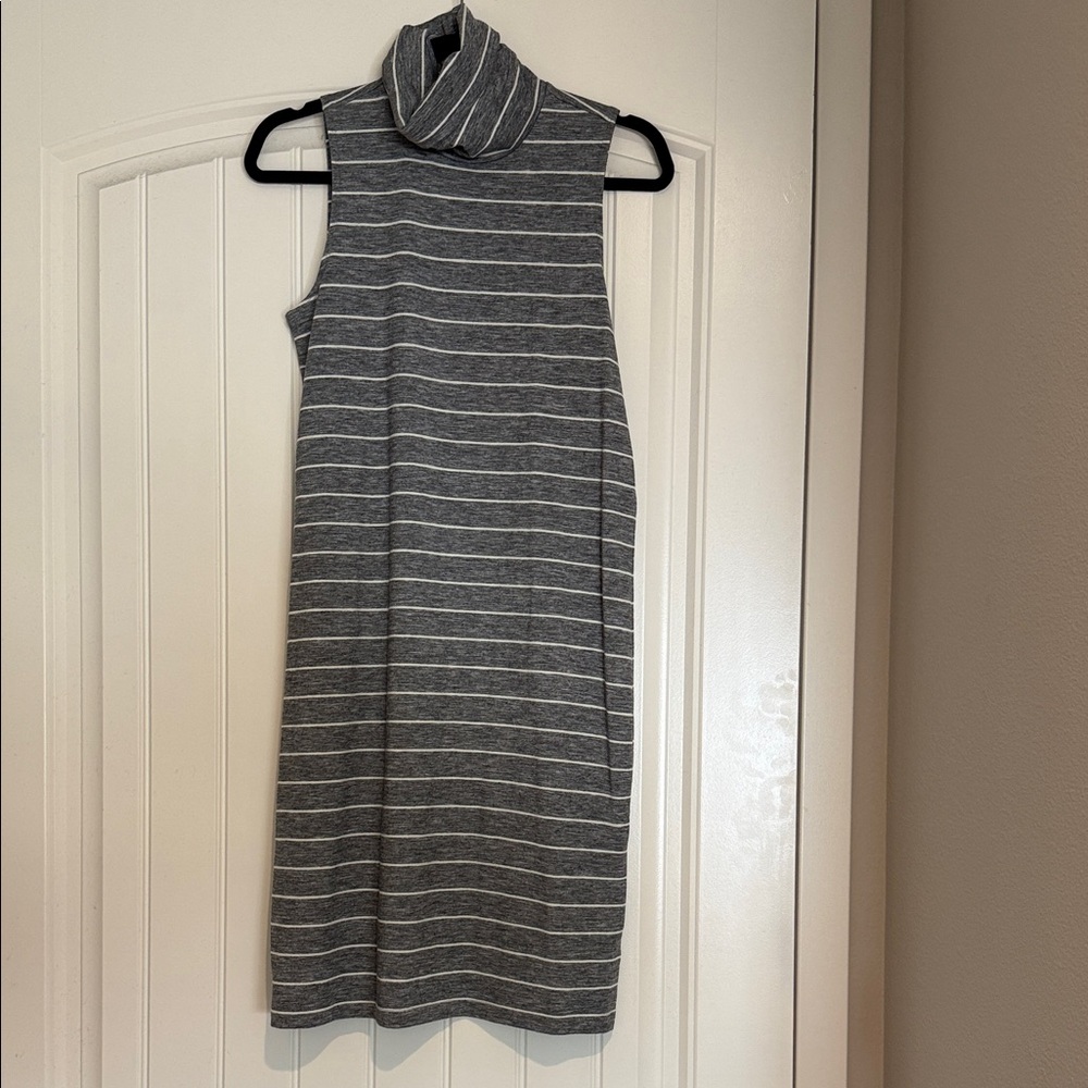 Old Navy Gray and White Striped Turtleneck Dress